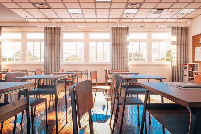 interior of a traditional school classroom with