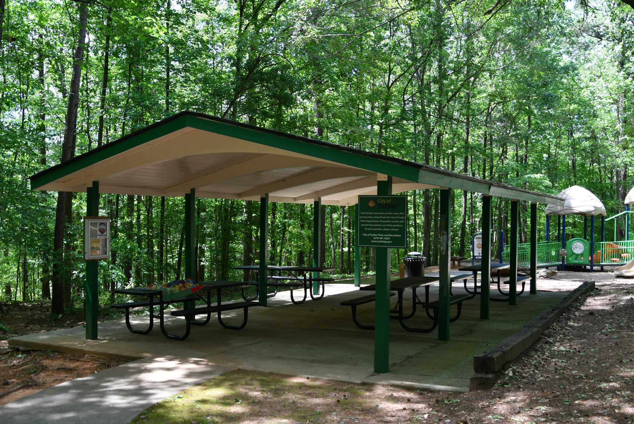 A shade structure at Kelly-Cofer park