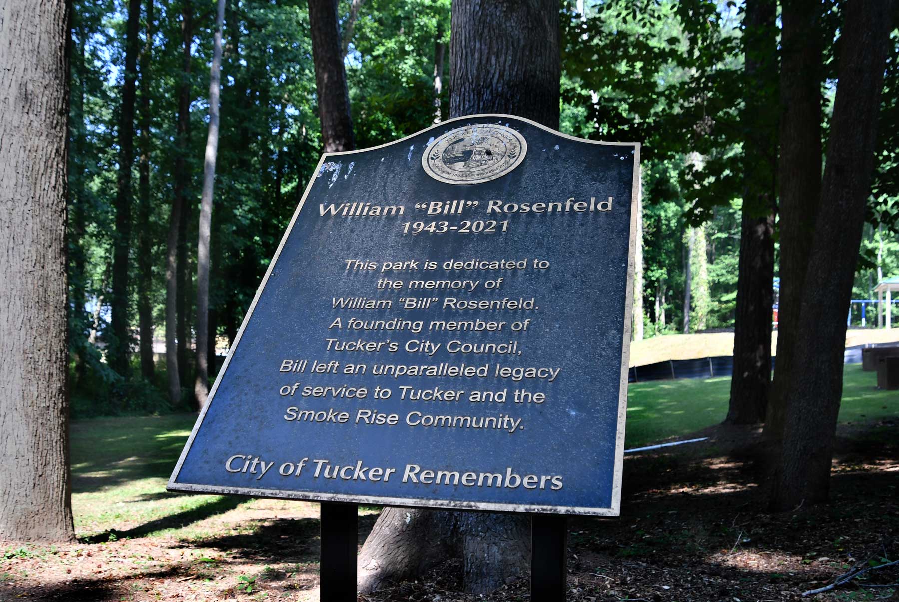 Memorial plaque for Councilmember Bill Rosenfeld.