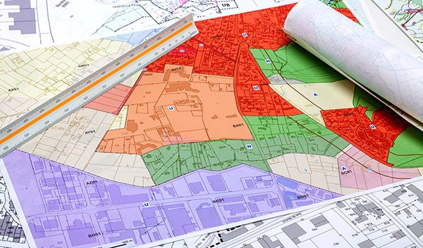 map showing zoning areas by color.