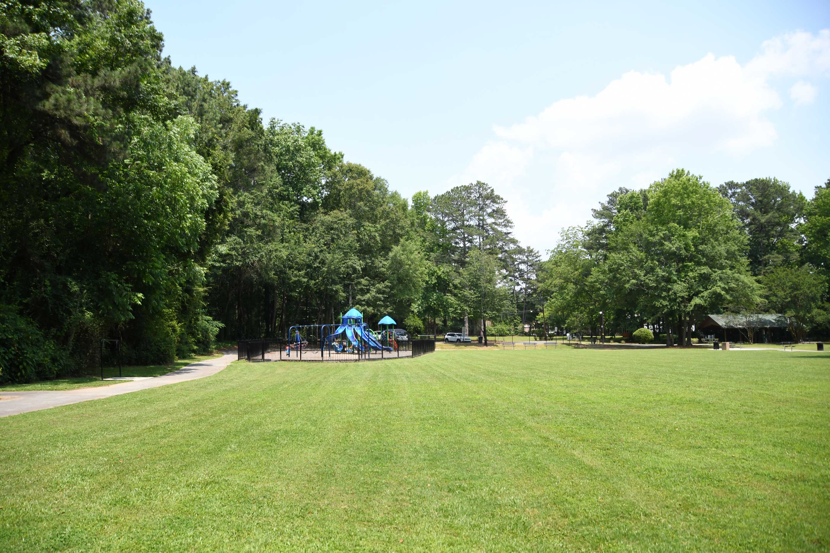 The green grasss of the field at peters park on a sunny day