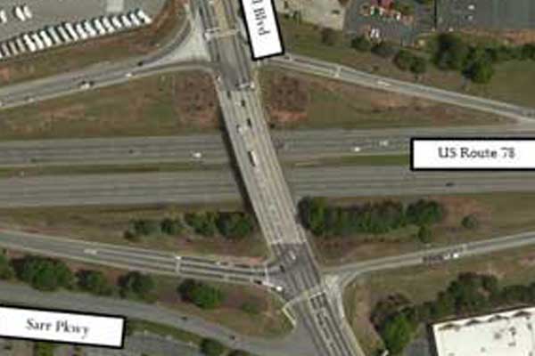 Arial view of highway and street plans