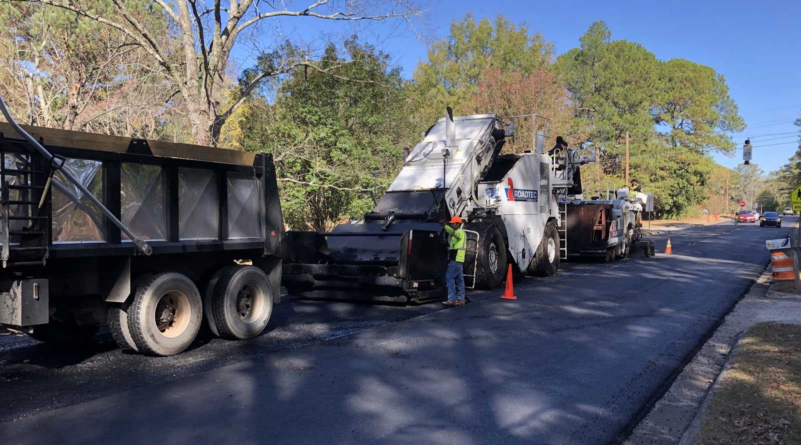 Repaving the road at Brockett road