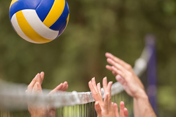 volleyball and hands at net