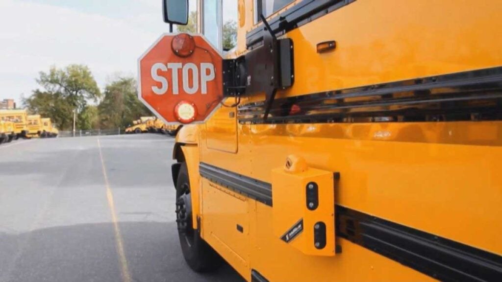 School bus with the stop sign extended