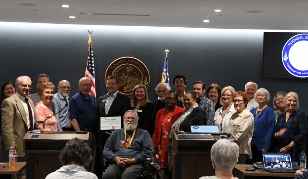 Mayor Auman receives a presentation from the Tucker Civic Association.