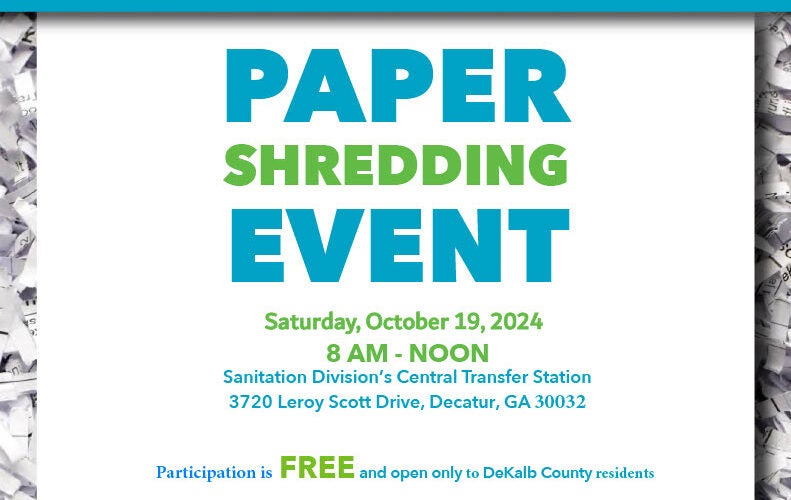 DeKalb County Paper Shredding Event Saturday October 19 2024 8am to noon free to county residents no commercial participaton. limit to 10 standard size boxes per vehicle