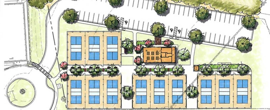 Pickleball court design rendering.