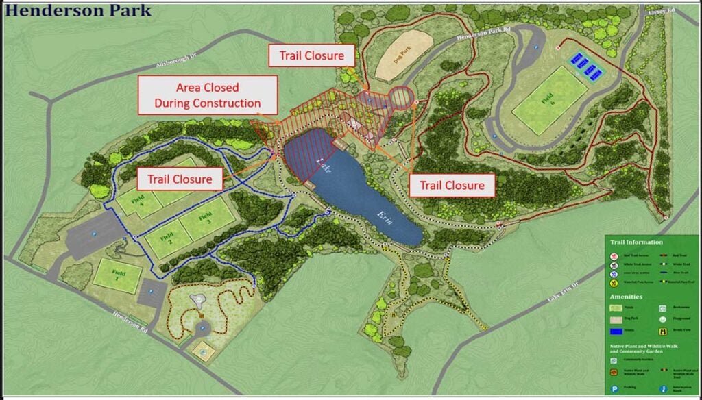 Map showing closed ares of Henderson Park during dam construction.